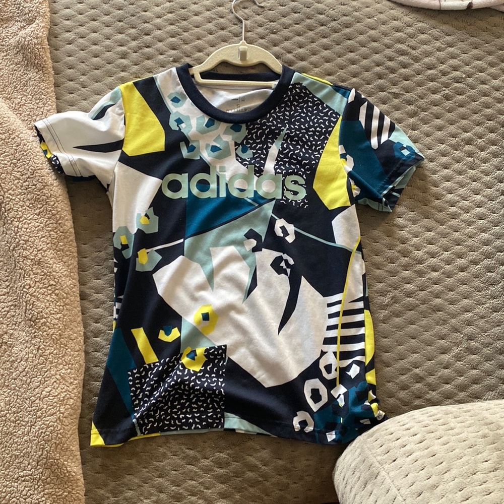 Adidas size small fin colored shirt - 22” from top of shoulder down
